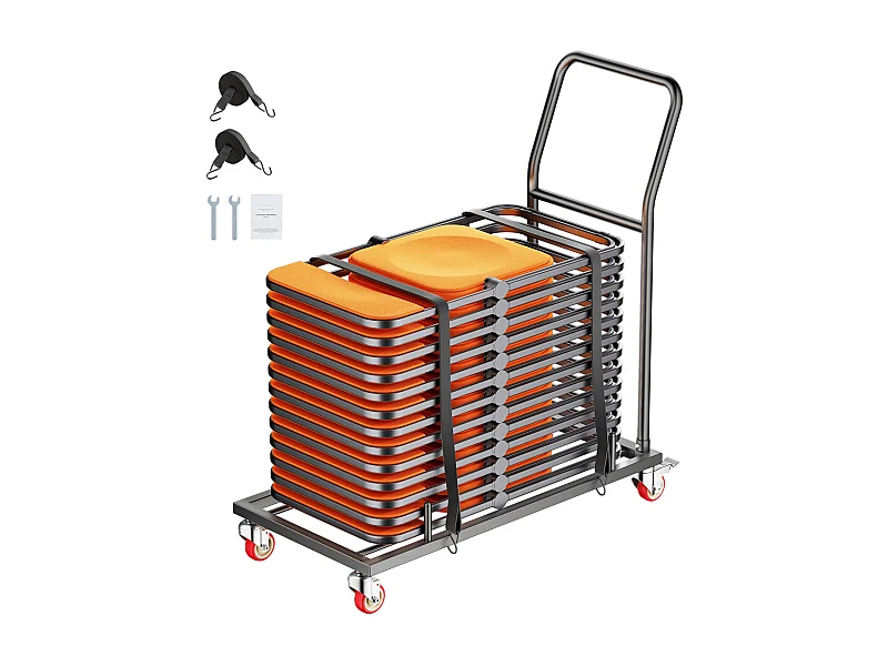 Chariot de Service SucceBuy, Capacité de 136 kg, Conception en L pour 25 Chaises, Rangement Horizontal, Noir Mat