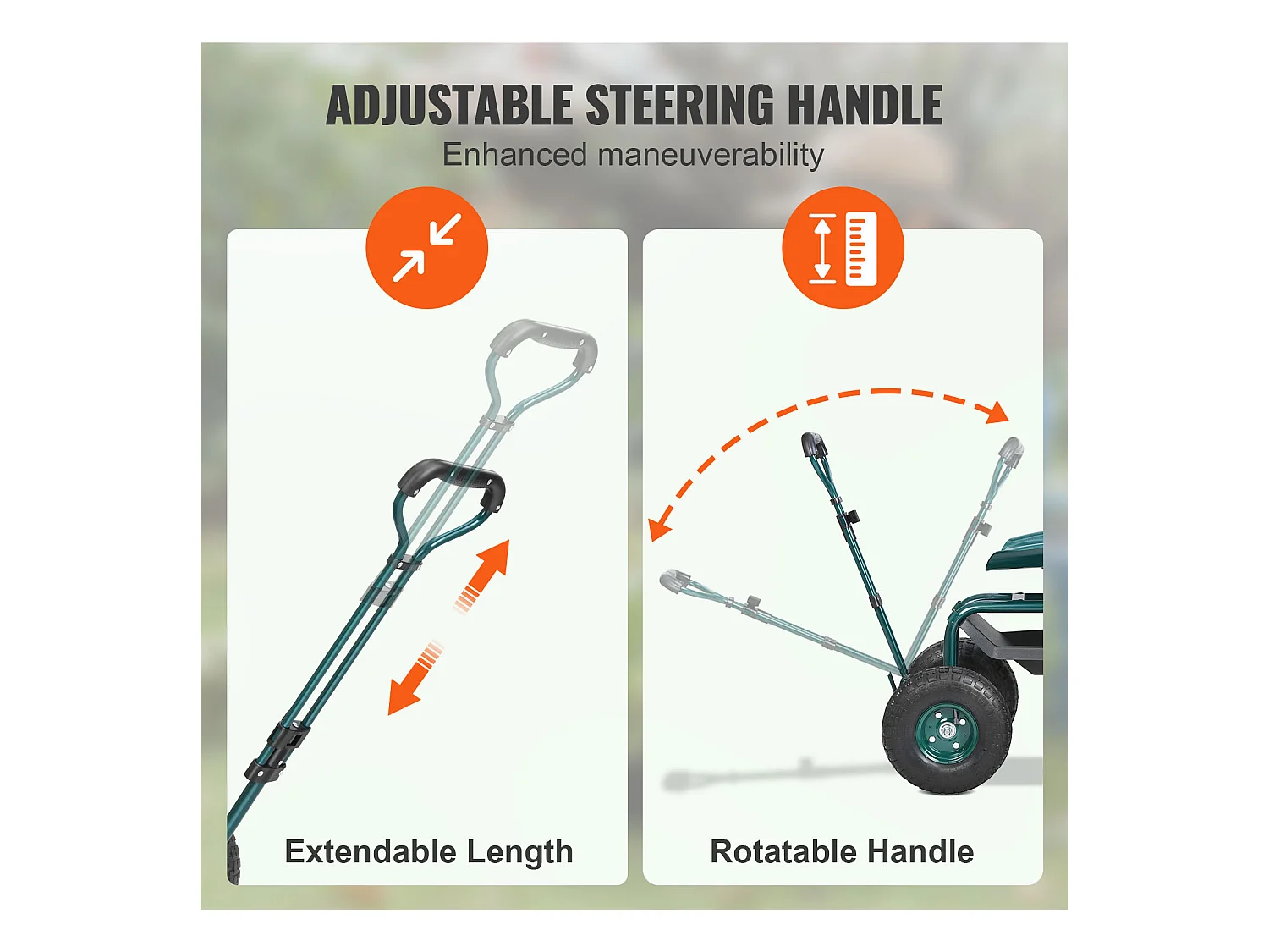 Siège de Jardin Roulant, SucceBuy Chariot de Jardin Roulant avec Siège, Roues, Poignée Extensible, Vert