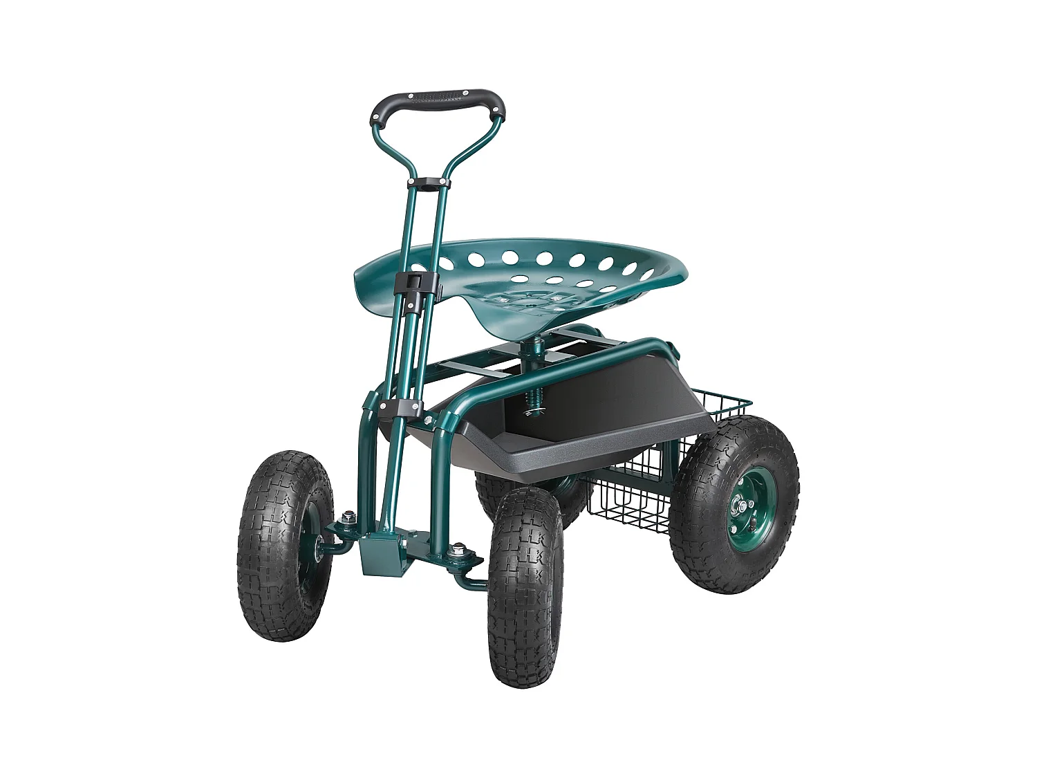 Siège de Jardin Roulant, SucceBuy Chariot de Jardin Roulant avec Siège, Roues, Poignée Extensible, Vert