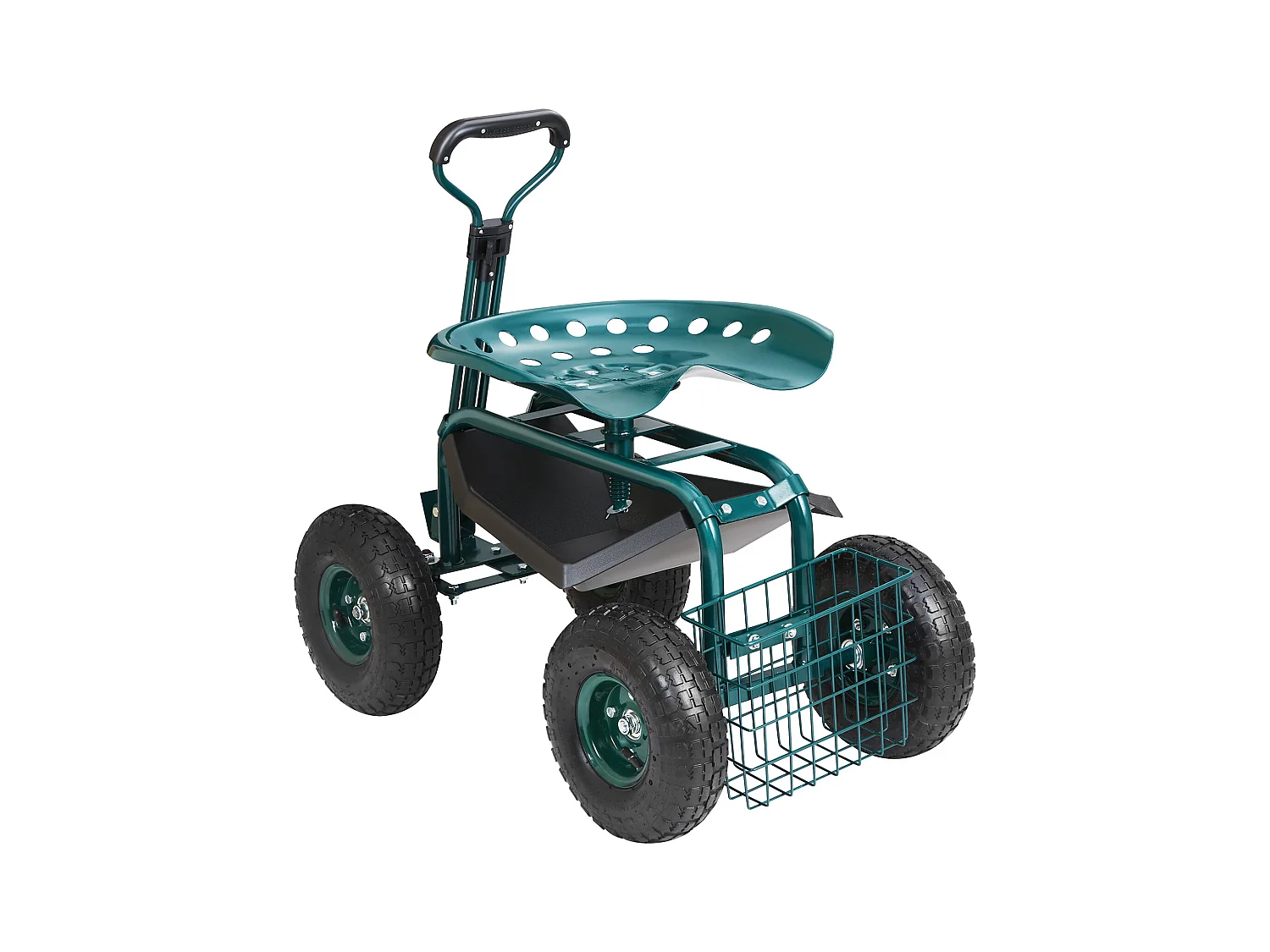 Siège de Jardin Roulant, SucceBuy Chariot de Jardin Roulant avec Siège, Roues, Poignée Extensible, Vert