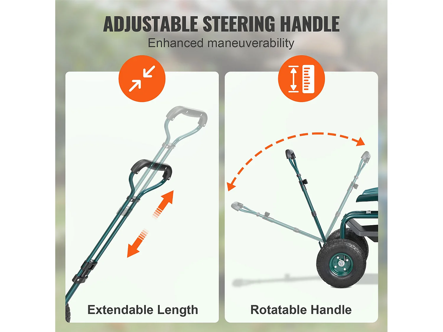 Rollbarer Gartensitz, SucceBuy Rollbarer Gartenwagen mit Sitz, Rädern, ausziehbarem Griff, Grün