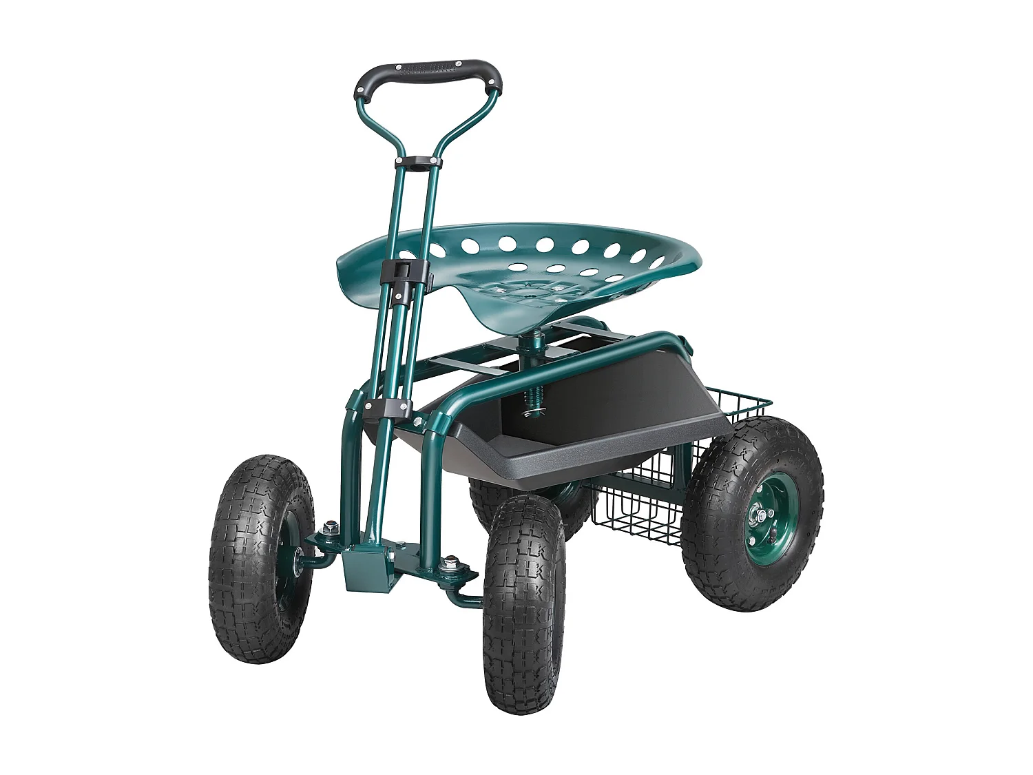 Rollbarer Gartensitz, SucceBuy Rollbarer Gartenwagen mit Sitz, Rädern, ausziehbarem Griff, Grün