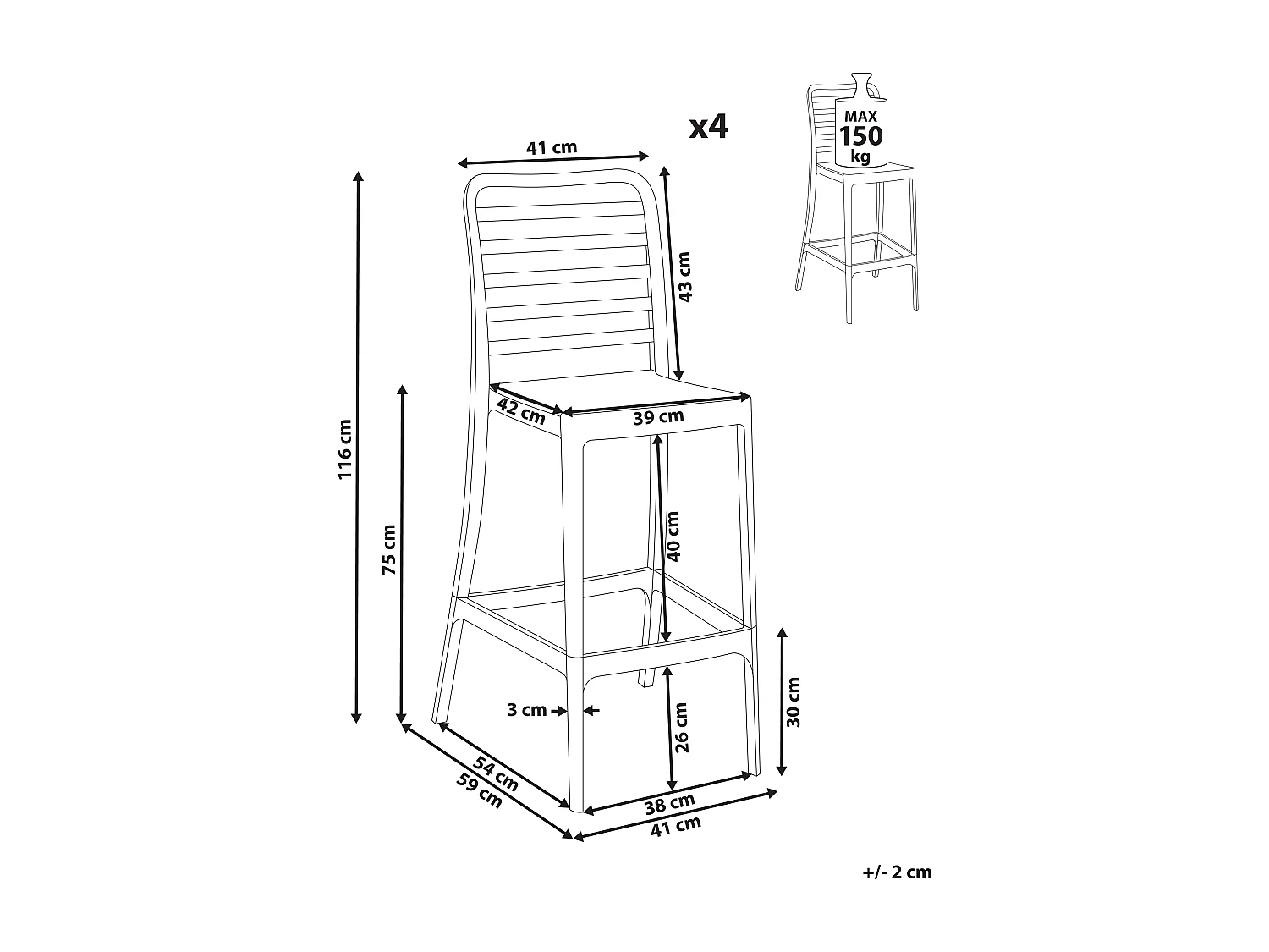Lot de 4 chaises de bar SECEDA Matière synthétique 2 en 1 Noir