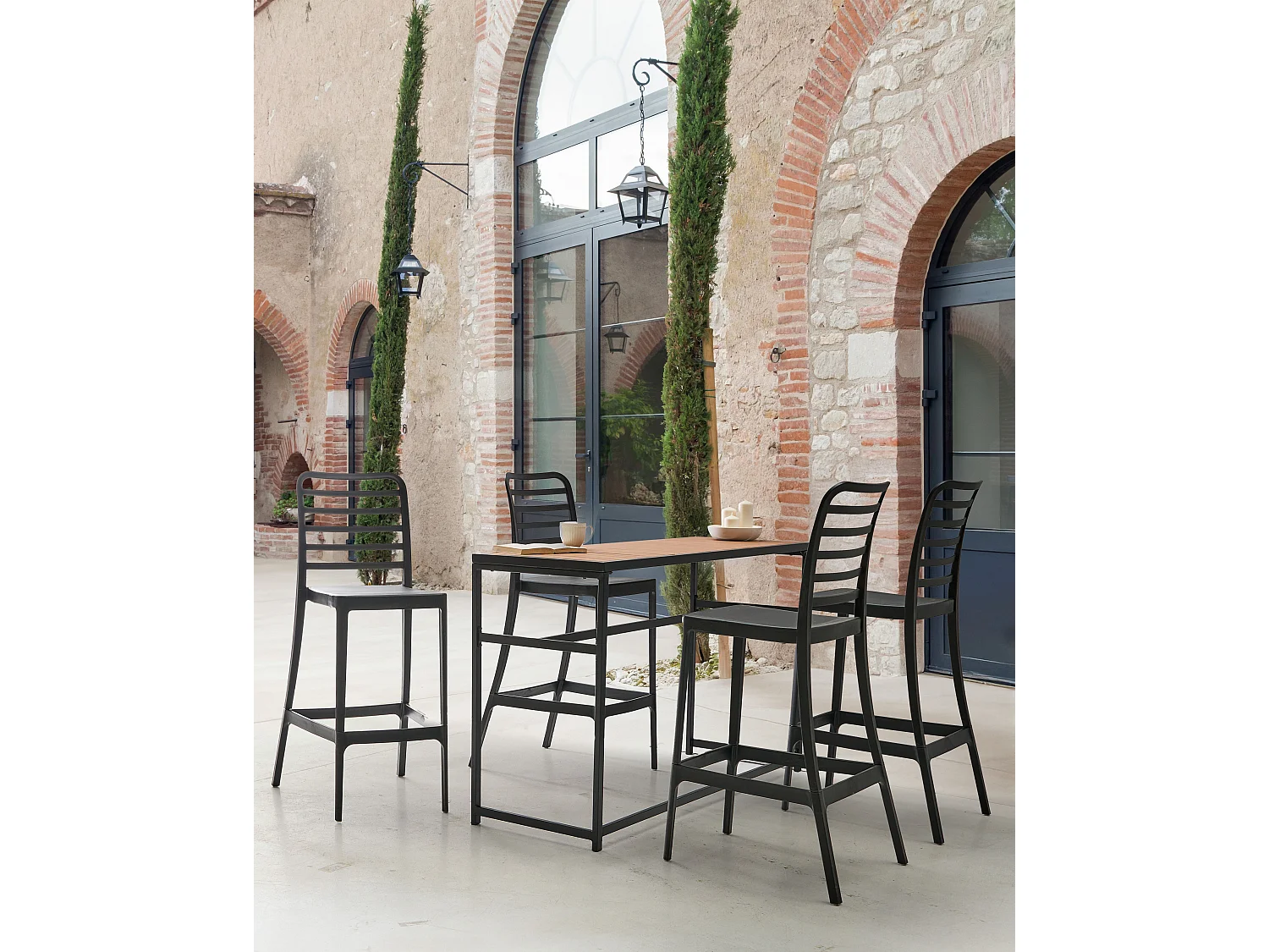 Lot de 4 chaises de bar SECEDA 2 en 1 Matière synthétique Noir