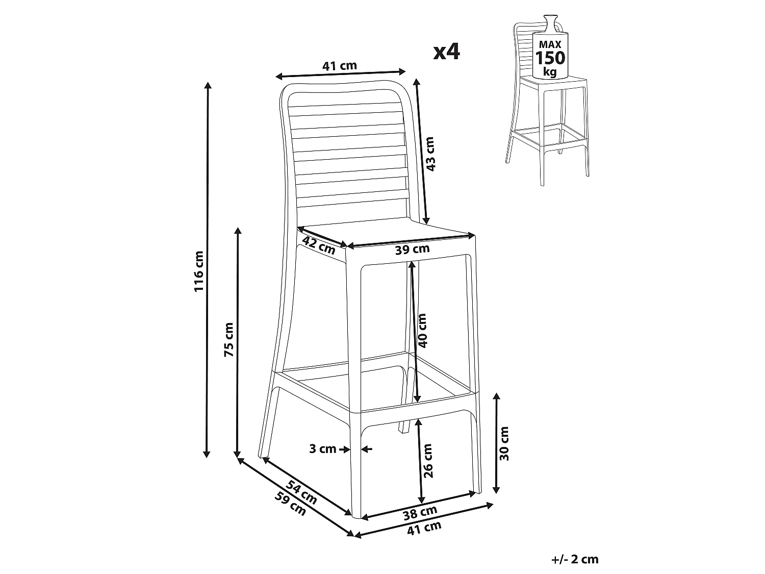 Lot de 4 chaises de bar SECEDA 2 en 1 Matière synthétique Noir