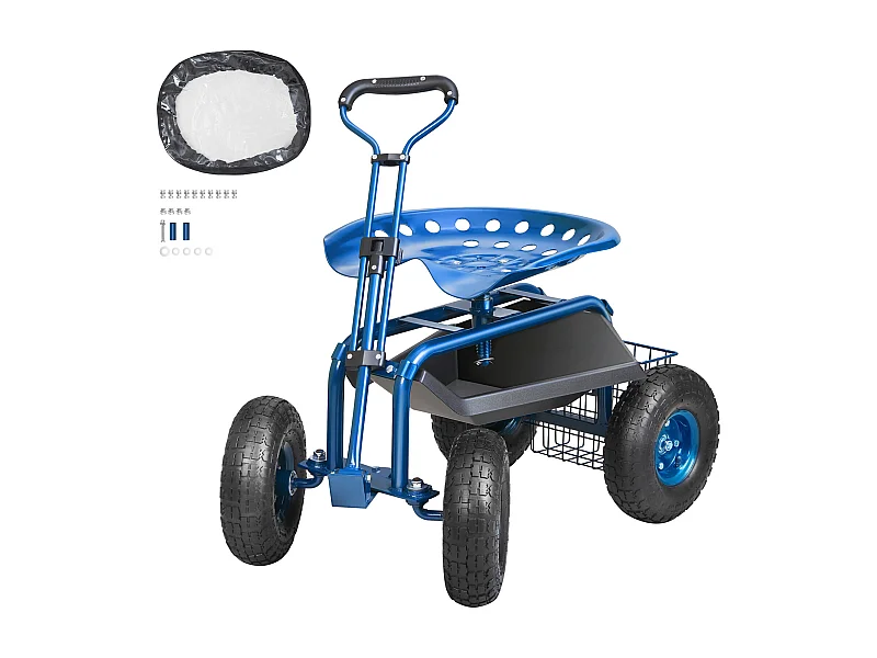 Carrello da Giardino con Ruote, SucceBuy, con Sedile, Ruote e Maniglia Estensibile