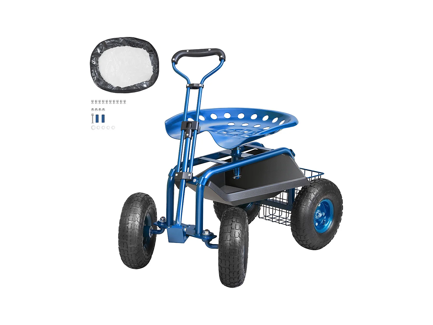 Siège de Jardin Roulant, SucceBuy Chariot de Jardin avec Siège, Roulettes et Poignée Extensible