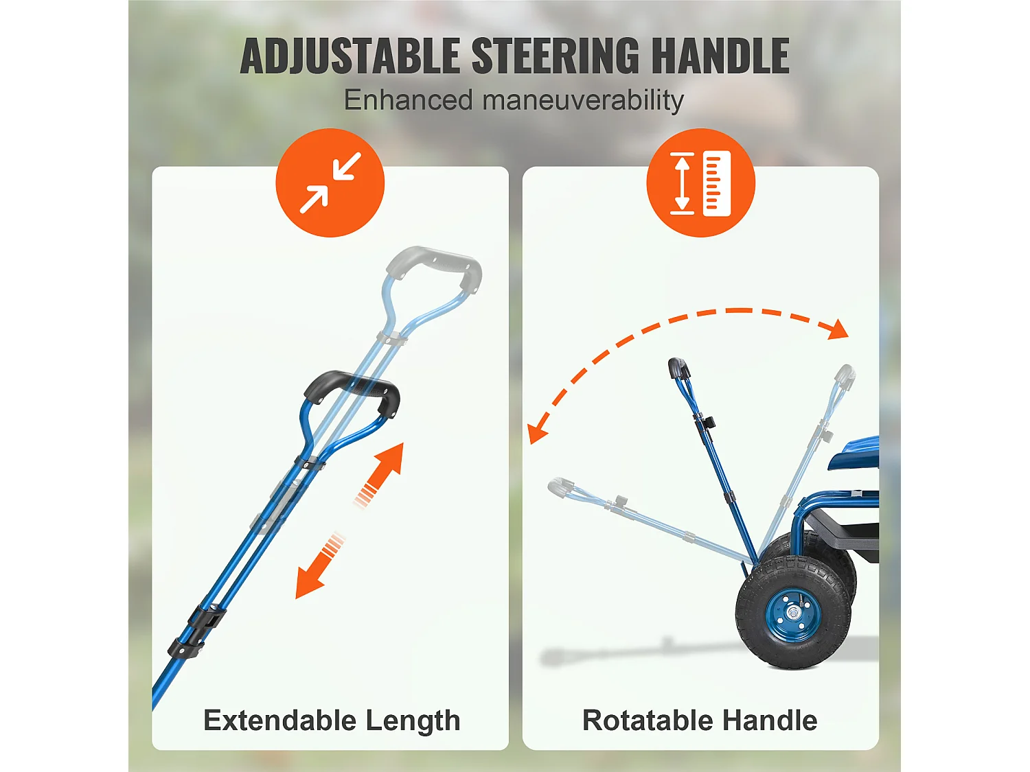 Siège de Jardin Roulant, SucceBuy Chariot de Jardin avec Siège, Roulettes et Poignée Extensible