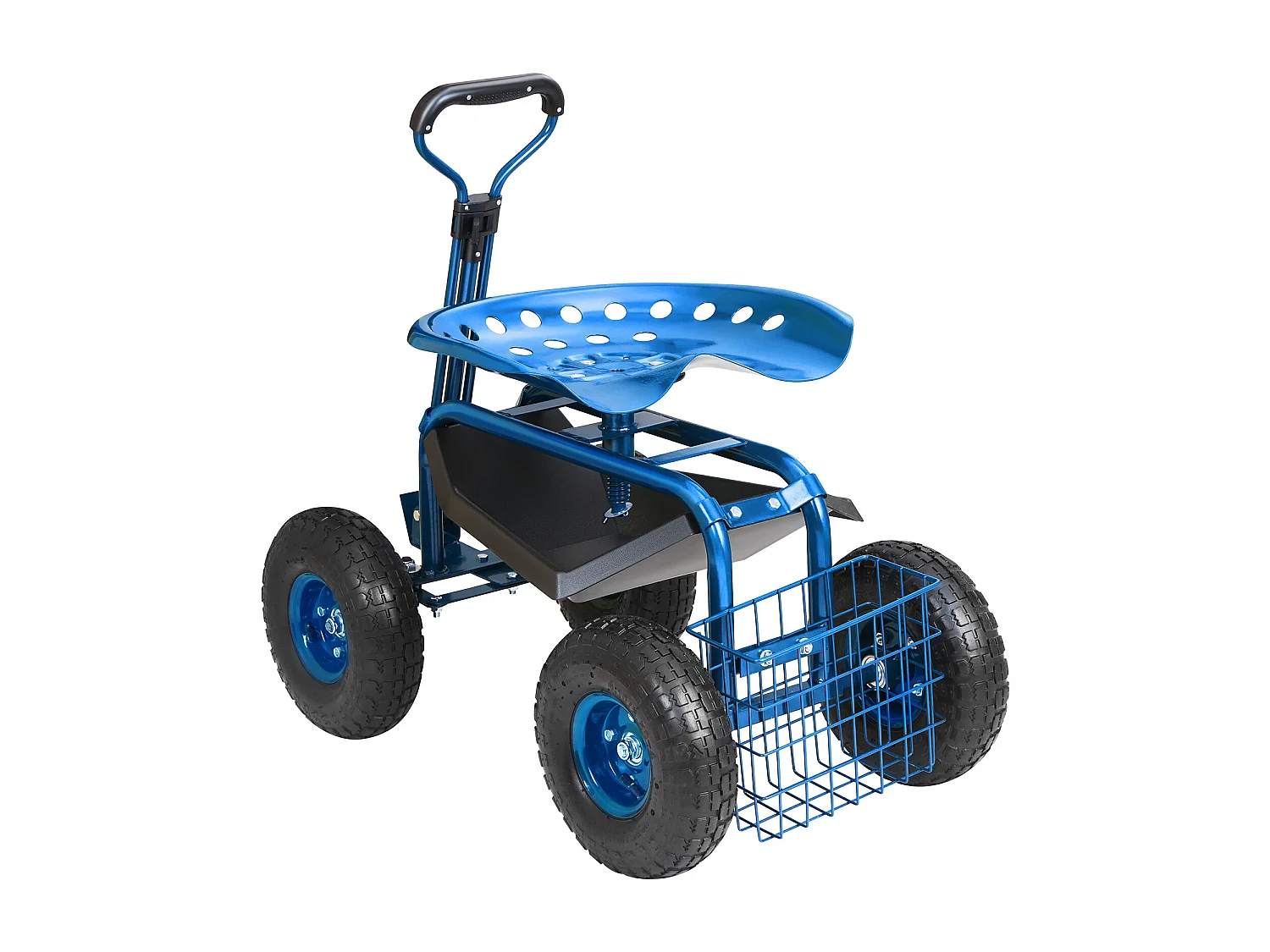 Siège de Jardin Roulant, SucceBuy Chariot de Jardin avec Siège, Roulettes et Poignée Extensible