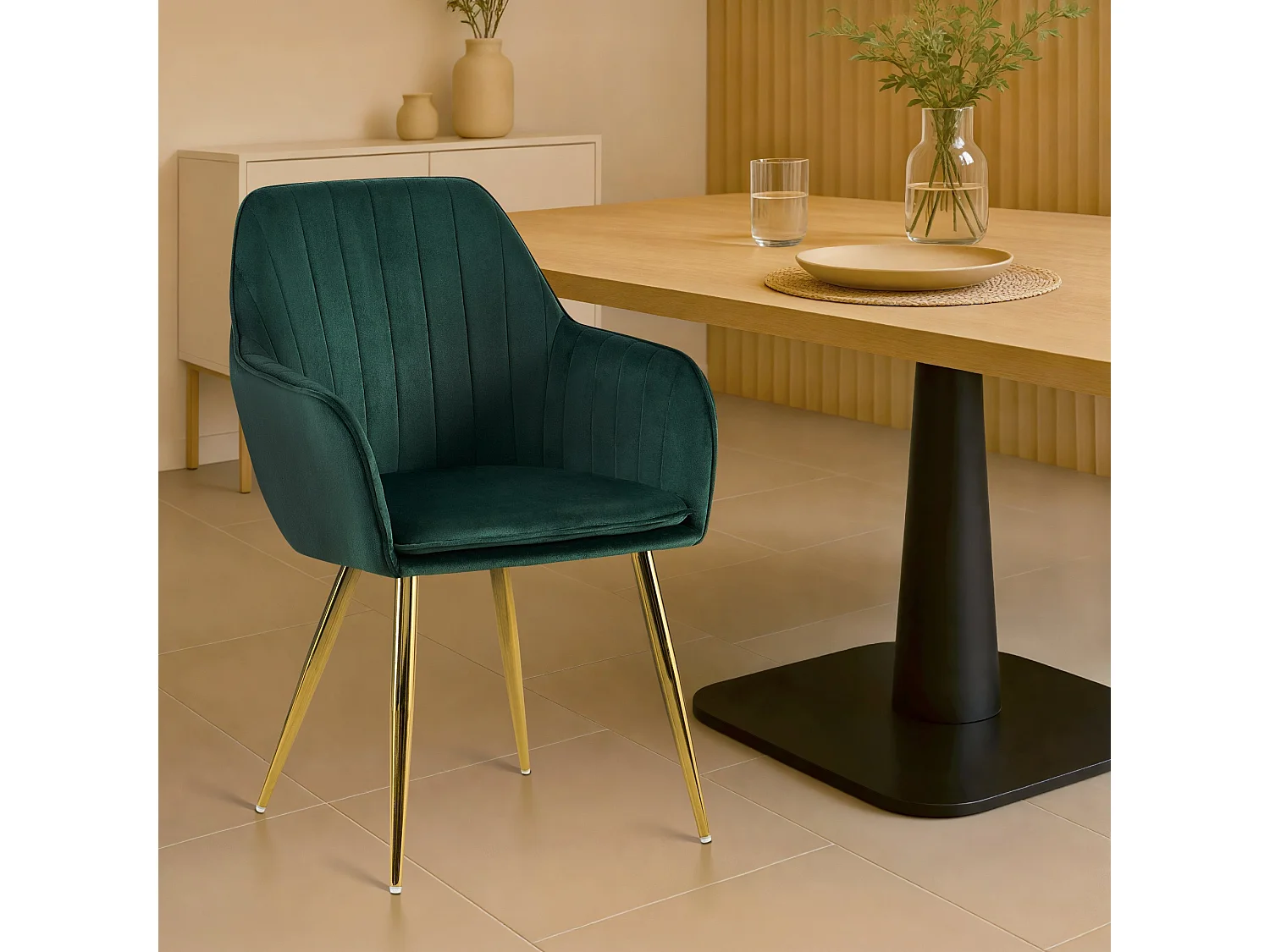 chaises avec accoudoirs - Velours & Or - Vert - Cheryl