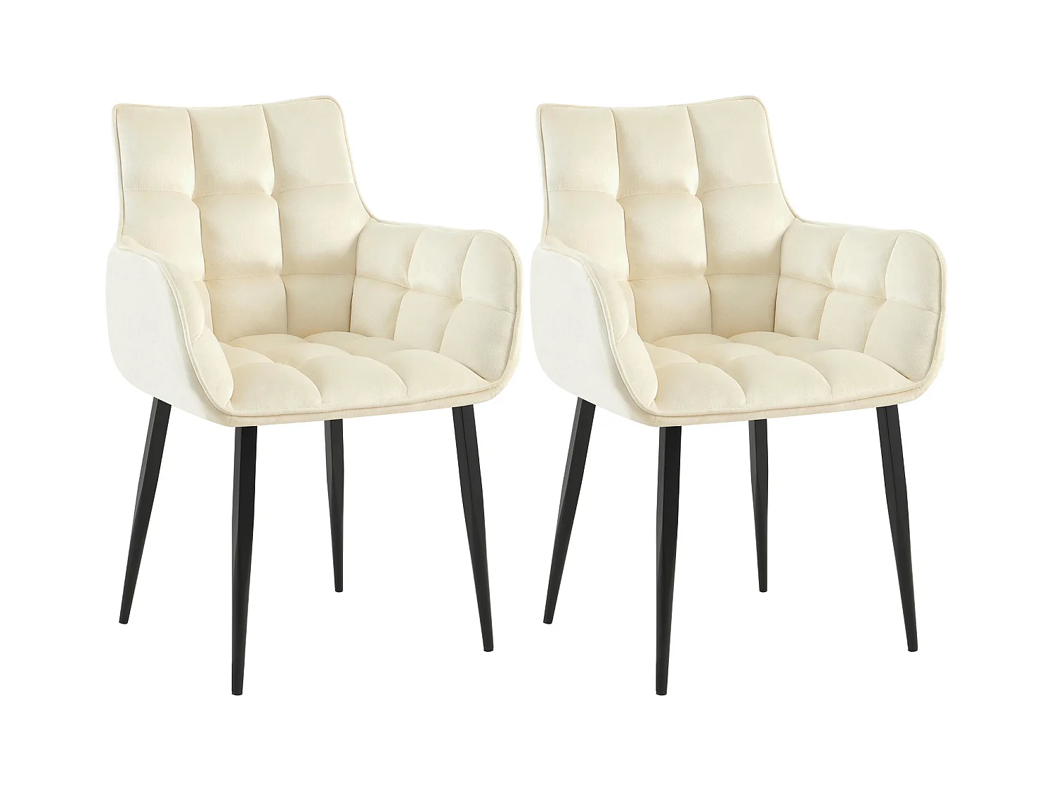 Lot de 2  chaises avec accoudoirs - Velours - Crème - Tirana