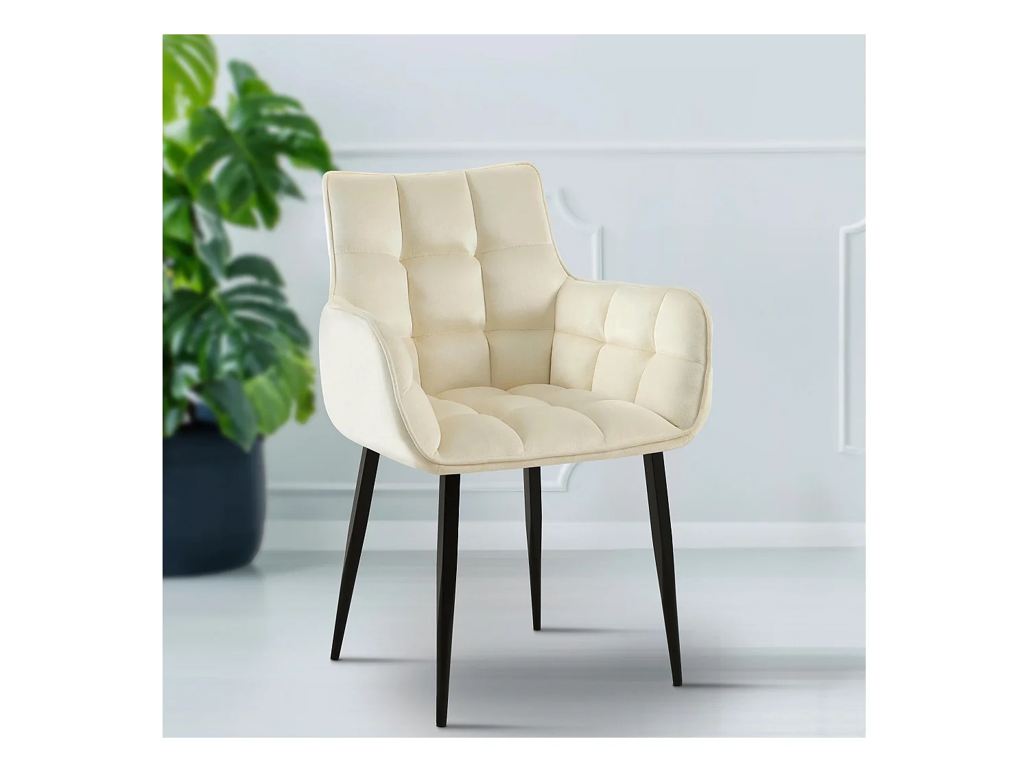 Lot de 2  chaises avec accoudoirs - Velours - Crème - Tirana