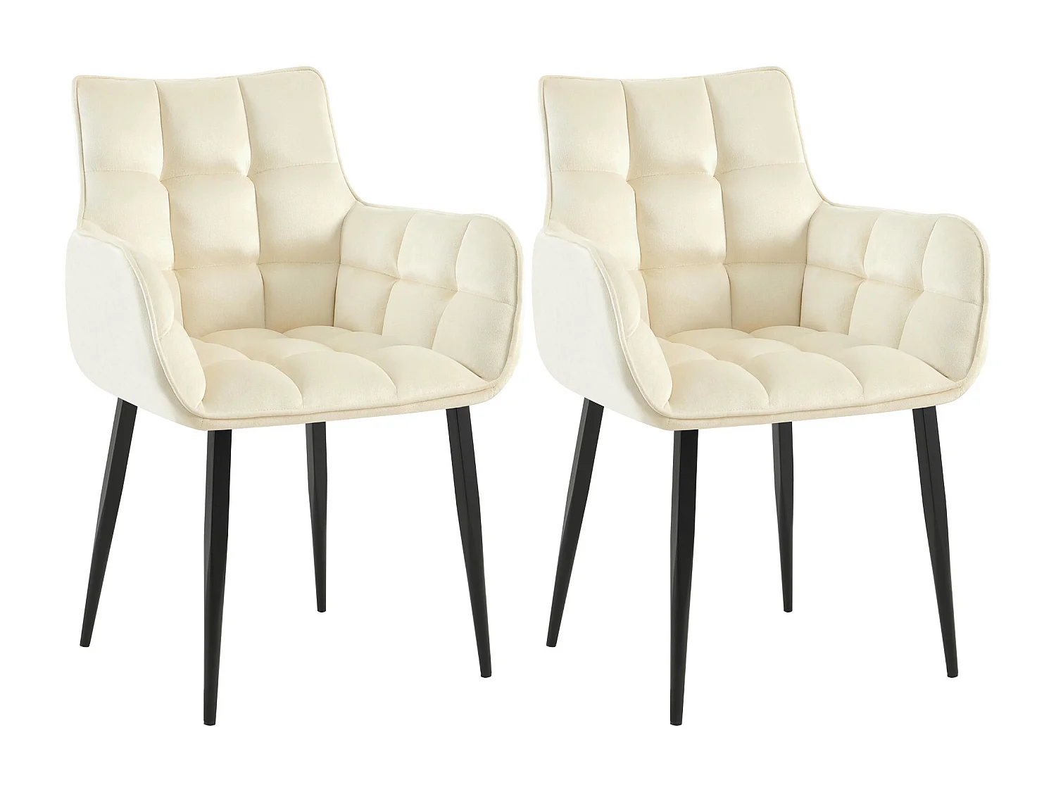Lot de 2  chaises avec accoudoirs - Velours - Crème - Tirana
