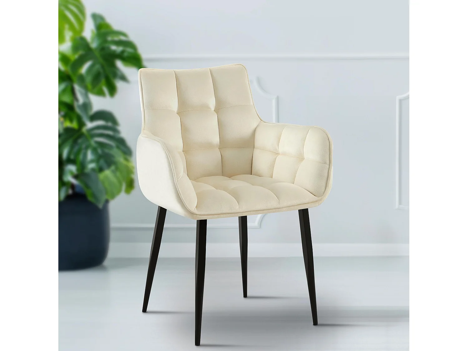 Lot de 2  chaises avec accoudoirs - Velours - Crème - Tirana