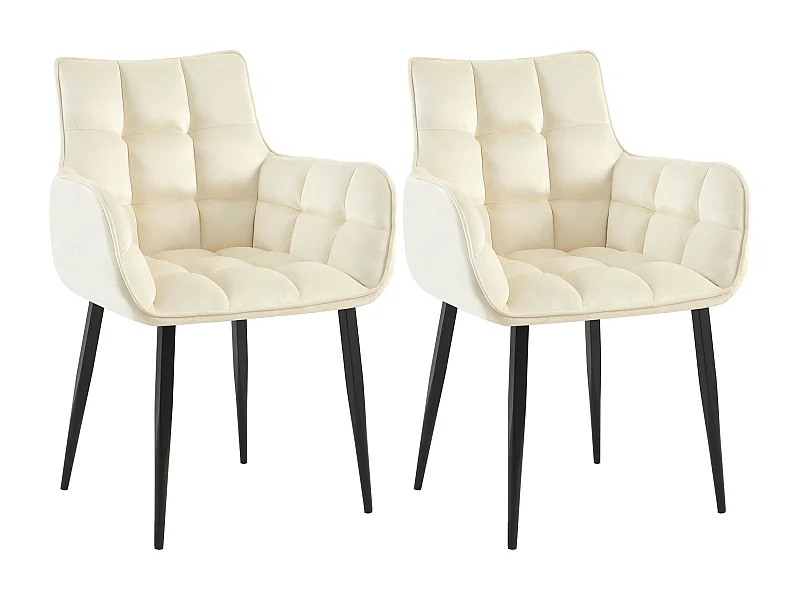 Lot de 2  chaises avec accoudoirs - Velours - Crème - Tirana