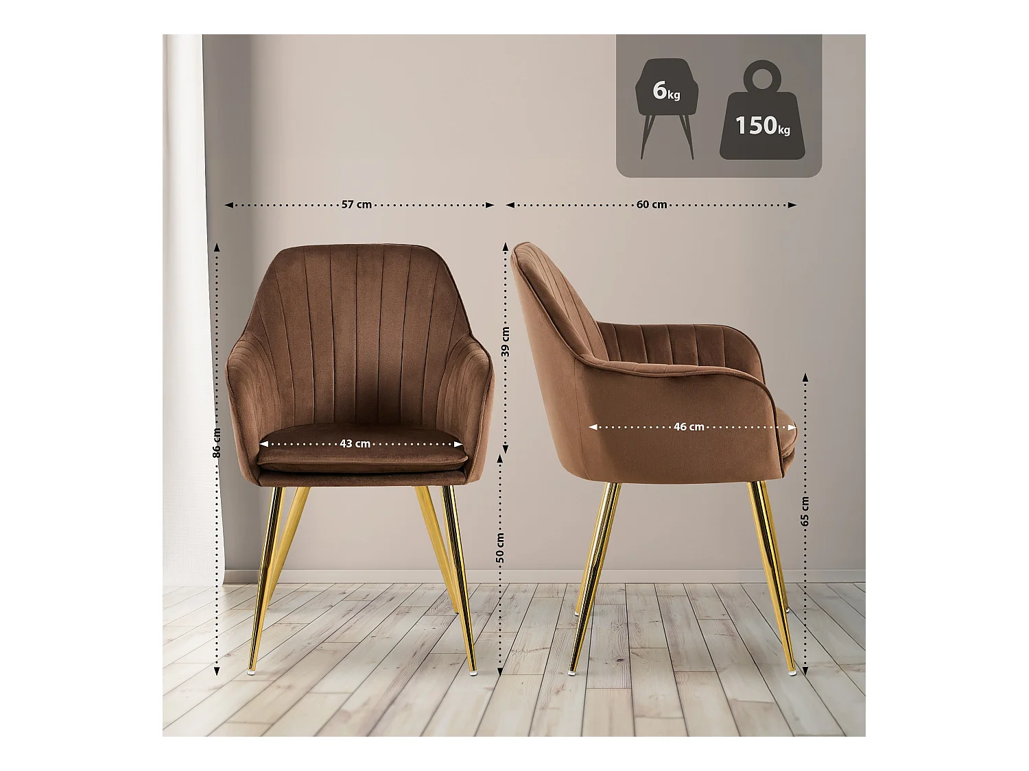 chaises avec accoudoirs - Métal & Or - Marron - Cheryl