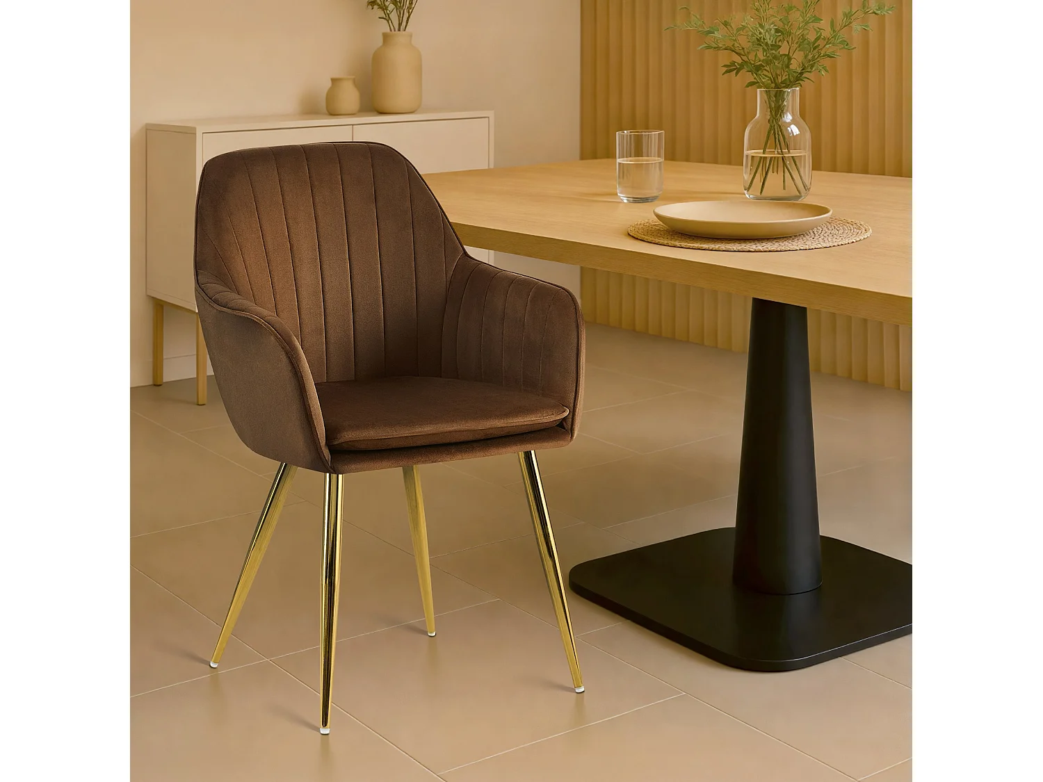 chaises avec accoudoirs - Velours & Or - Marron - Cheryl