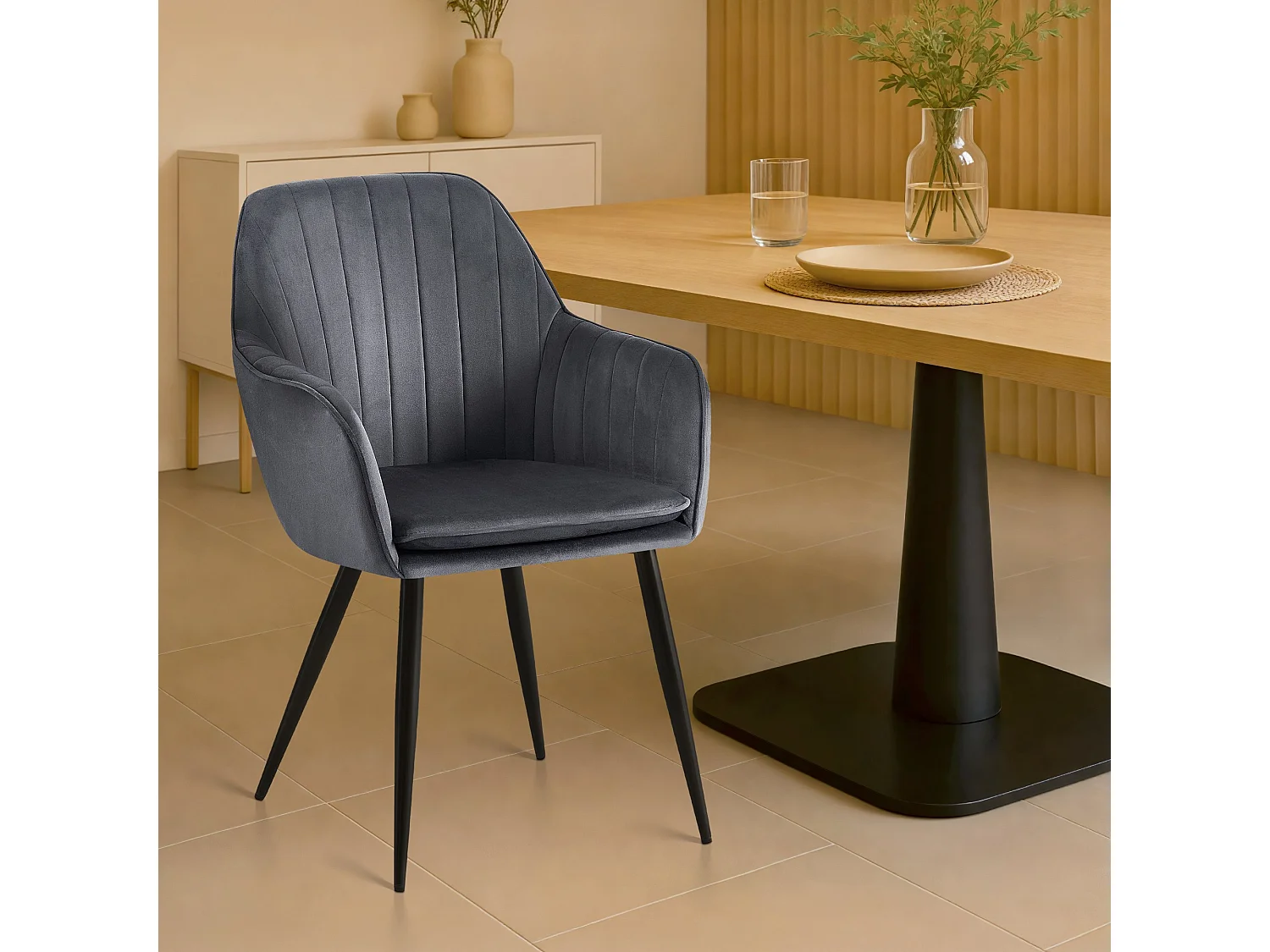 chaises avec accoudoirs - Métal & Noir - Gris foncé - Cheryl