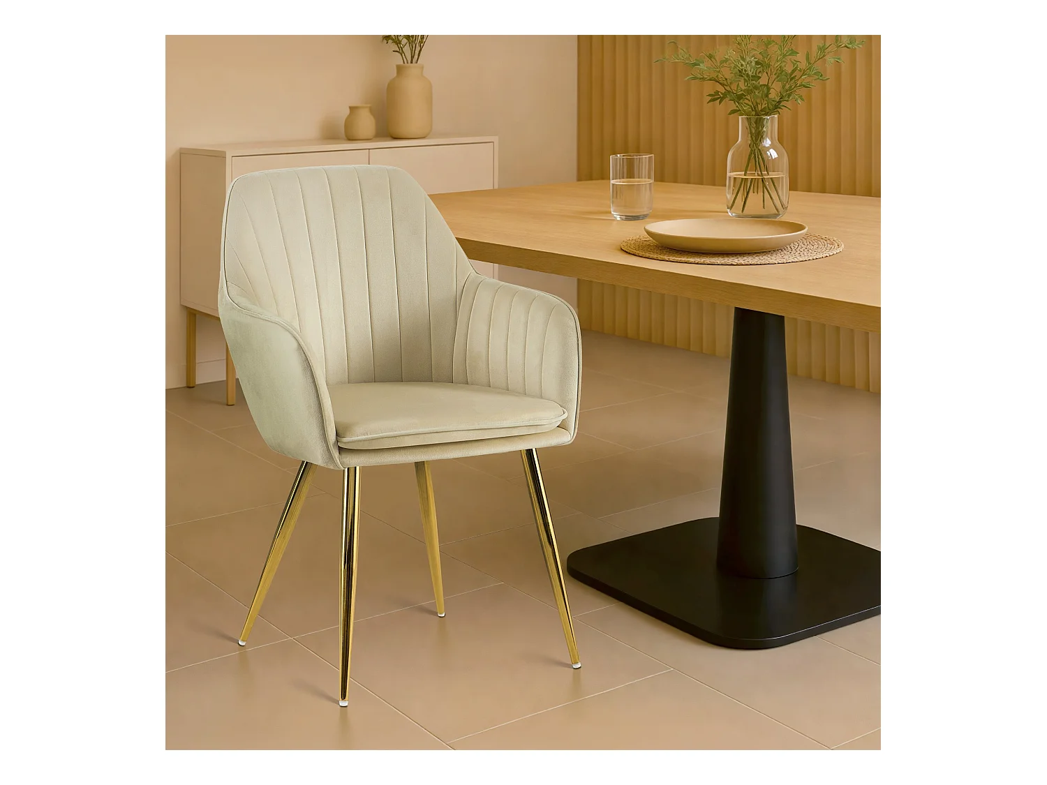 chaises avec accoudoirs - Métal & Or - Crème - Cheryl