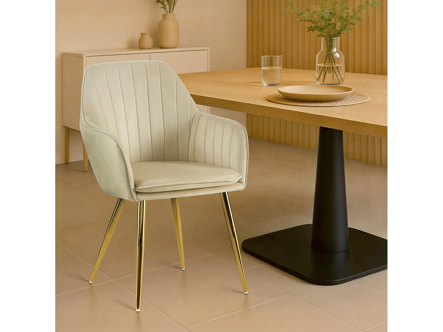 chaises avec accoudoirs - Velours & Or - Crème - Cheryl