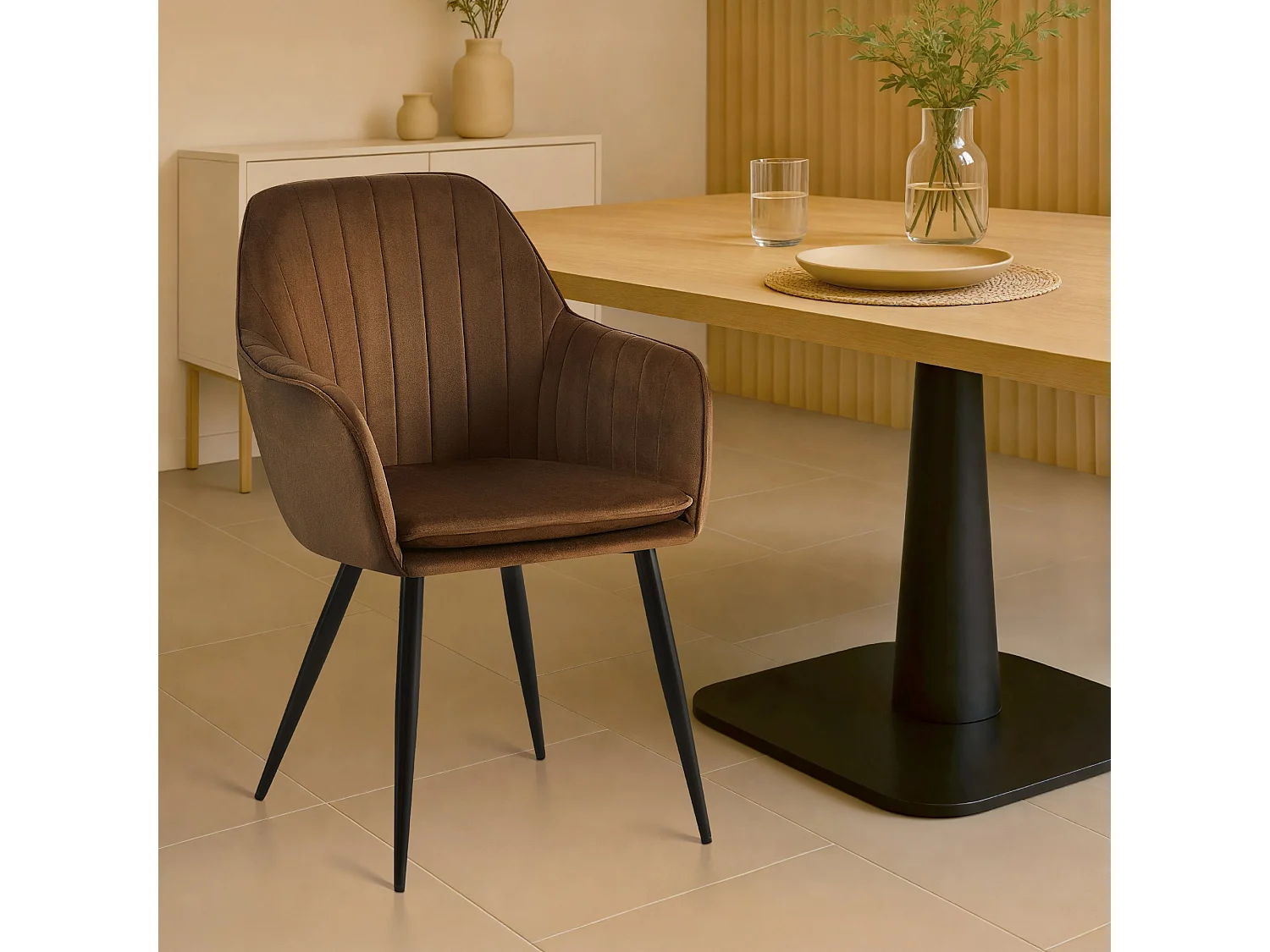 chaises avec accoudoirs - Métal & Noir - Marron - Cheryl