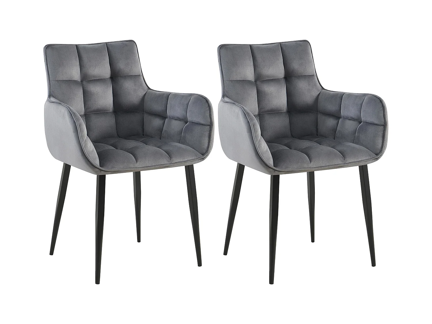 Lot de 2  chaises avec accoudoirs - Velours - Gris foncé - Tirana
