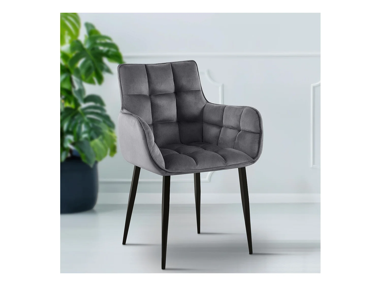 Lot de 2  chaises avec accoudoirs - Velours - Gris foncé - Tirana