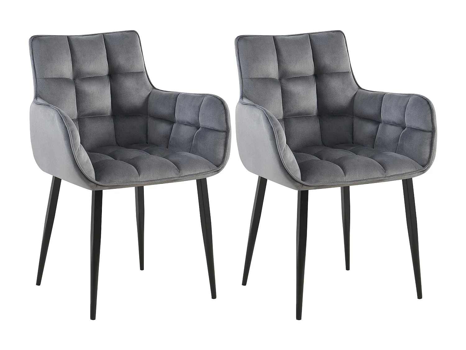 Lot de 2  chaises avec accoudoirs - Velours - Gris foncé - Tirana