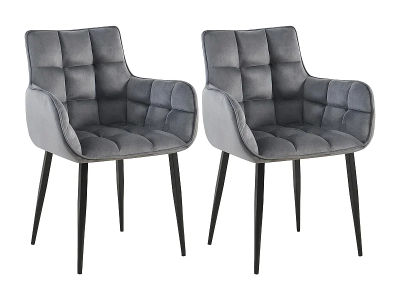 Lot de 2  chaises avec accoudoirs - Velours - Gris foncé - Tirana