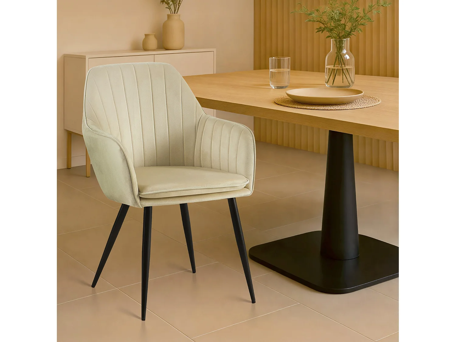 chaises avec accoudoirs - Velours & Noir - Crème - Cheryl