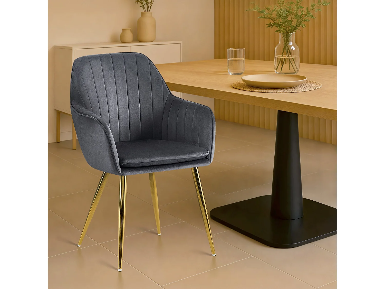 chaises avec accoudoirs - Velours & Or - Gris foncé - Cheryl