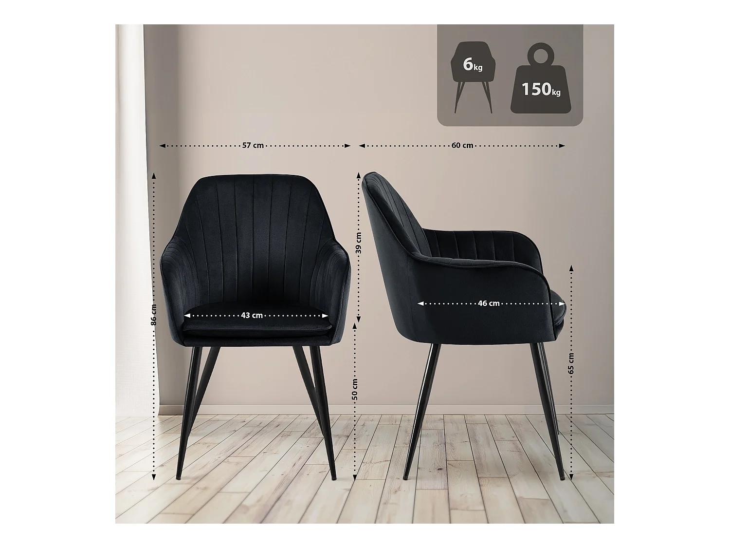 chaises avec accoudoirs - Métal & Noir - Noir - Cheryl