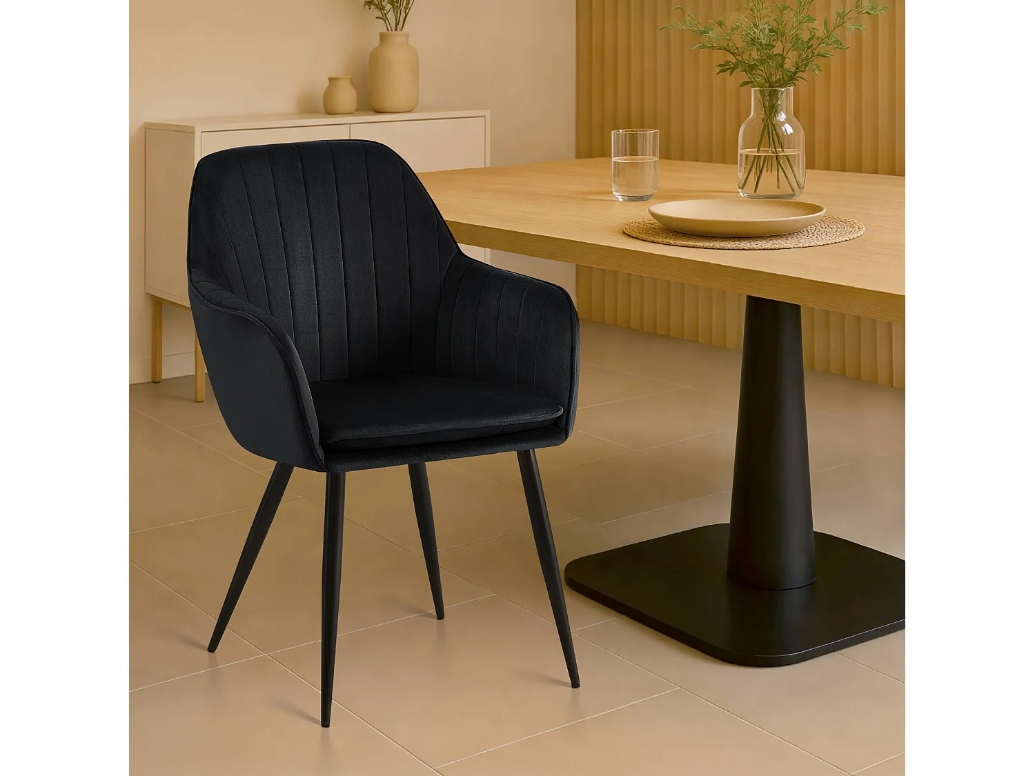 chaises avec accoudoirs - Velours & Noir - Noir - Cheryl