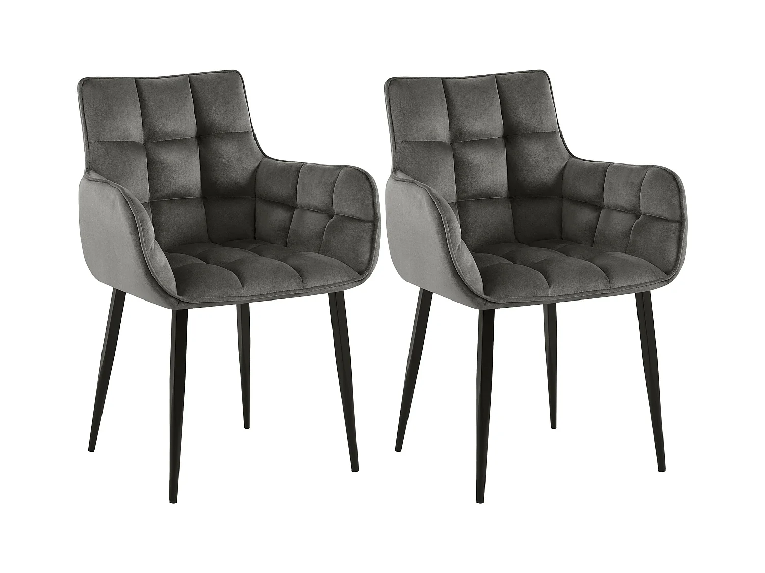 Lot de 2  chaises avec accoudoirs - Velours - Anthracite - Tirana