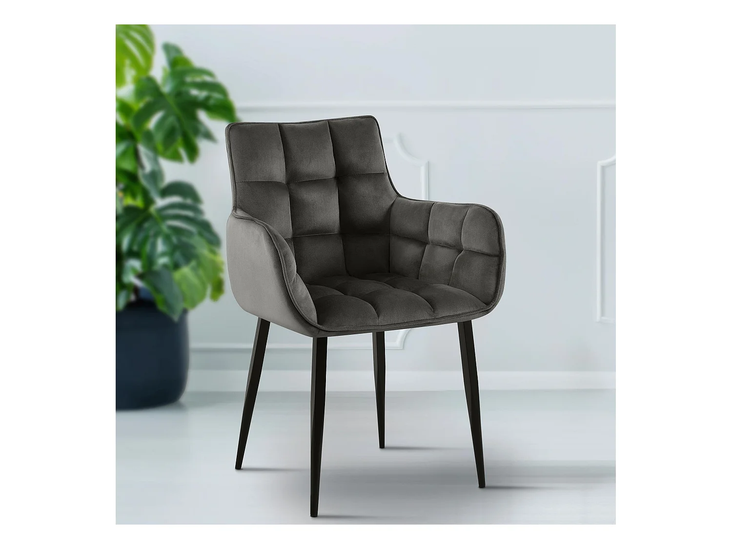 Lot de 2  chaises avec accoudoirs - Velours - Anthracite - Tirana