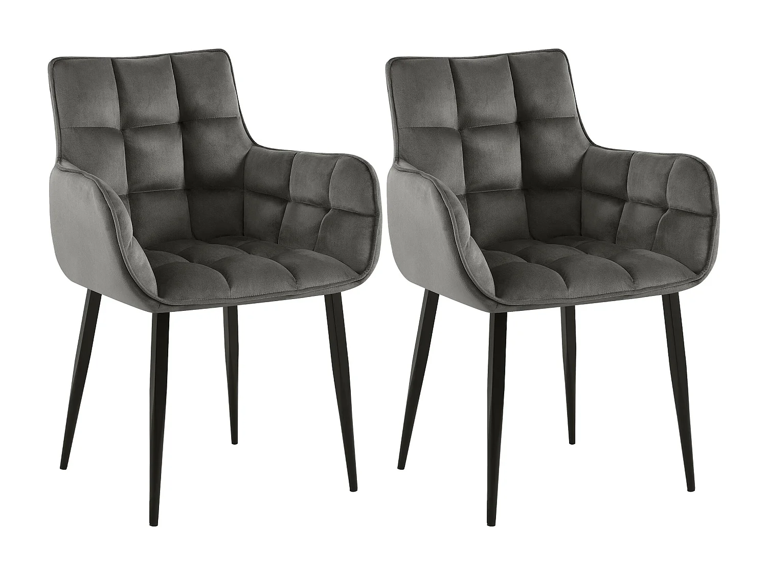 Lot de 2  chaises avec accoudoirs - Velours - Anthracite - Tirana