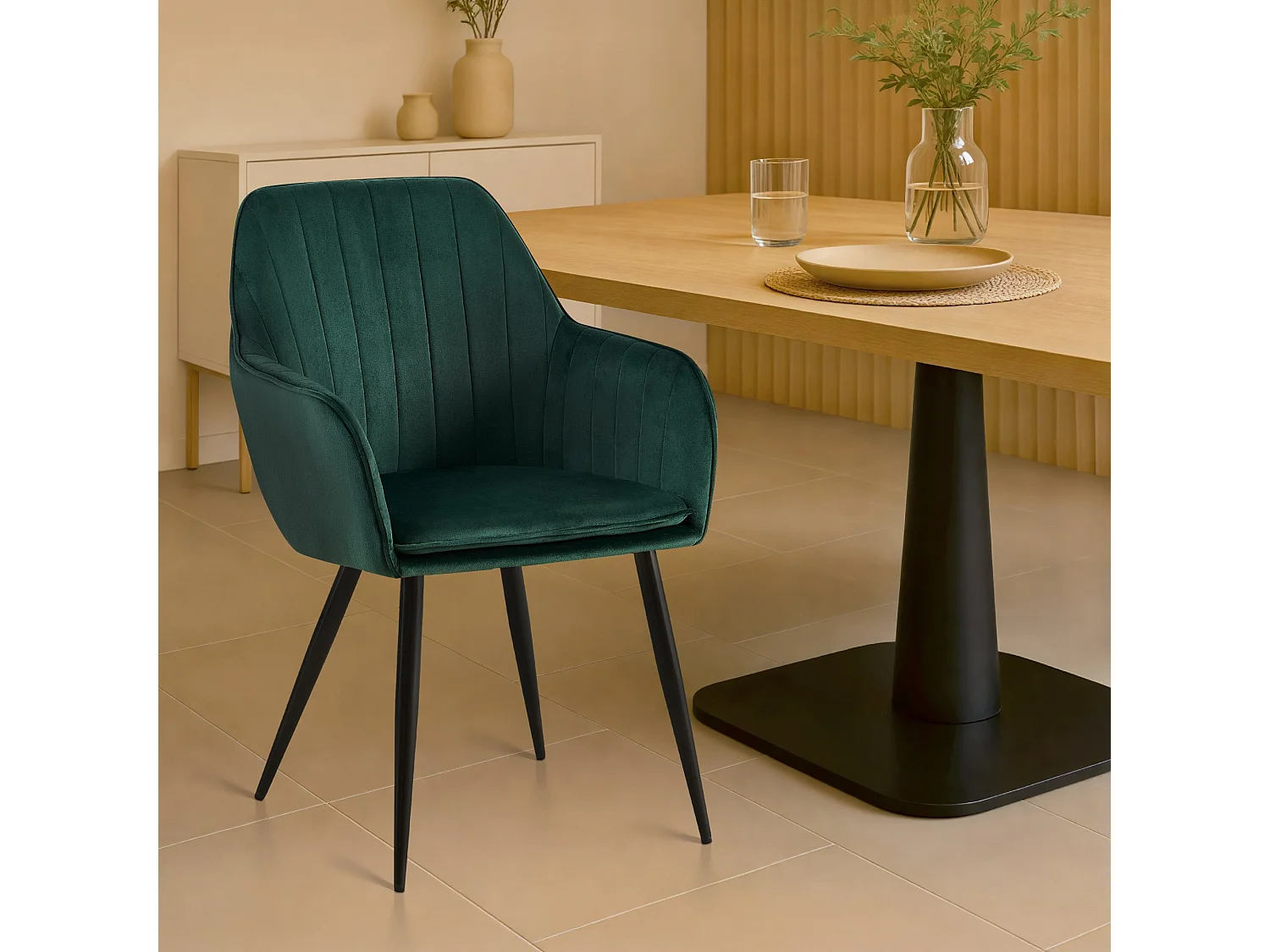 chaises avec accoudoirs - Métal & Noir - Vert - Cheryl