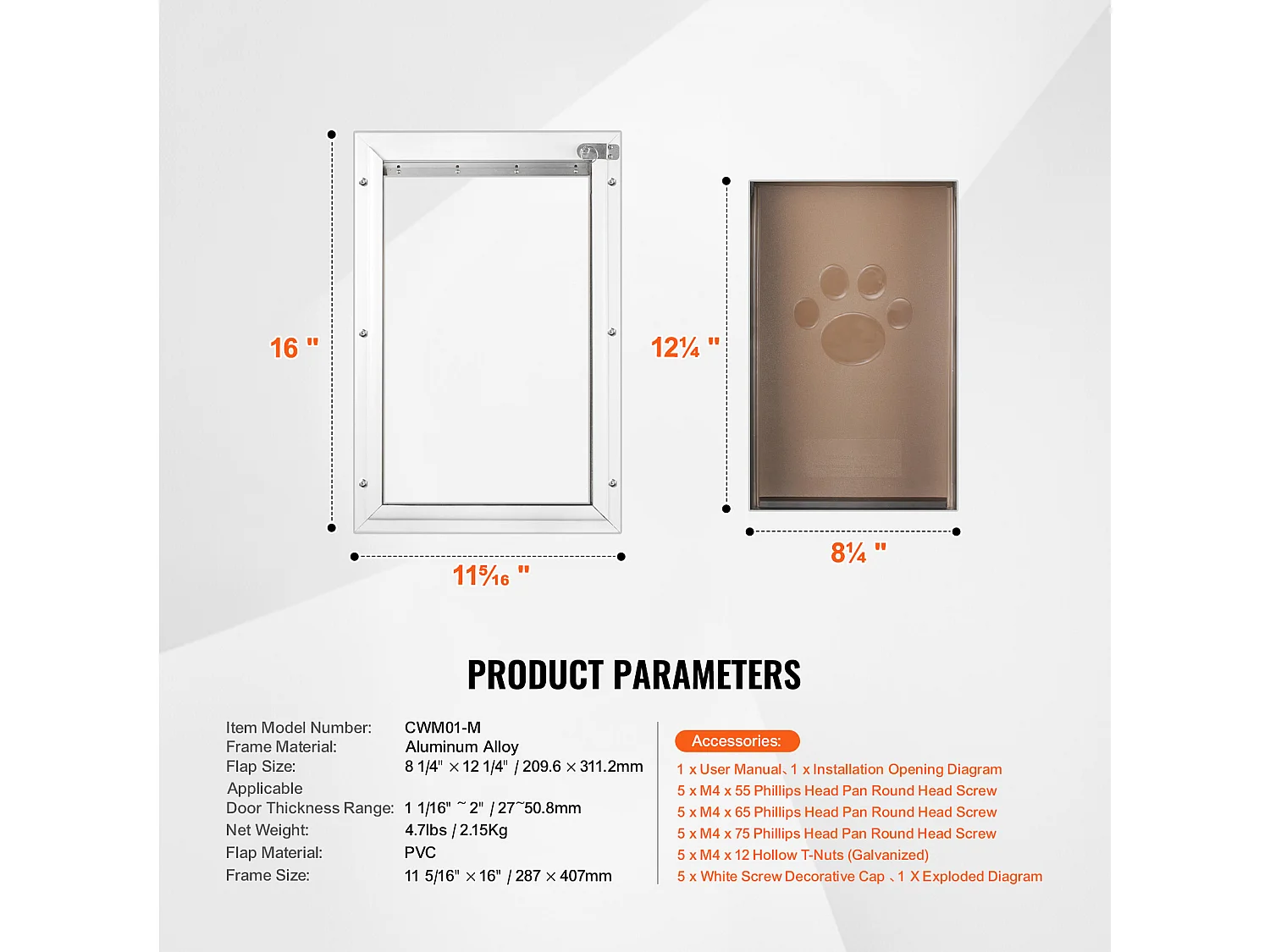 Puerta para Mascotas SucceBuy, Tamaño M, con Cerradura y Bisagra Magnética, Marco de Aluminio