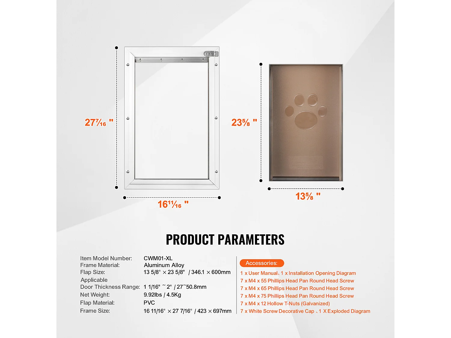 Drzwi dla Zwierząt SucceBuy, Drzwi dla Zwierząt Domowych, XL, z Zameczkiem i Magnetycznym Zameczkiem, Rama z Aluminium