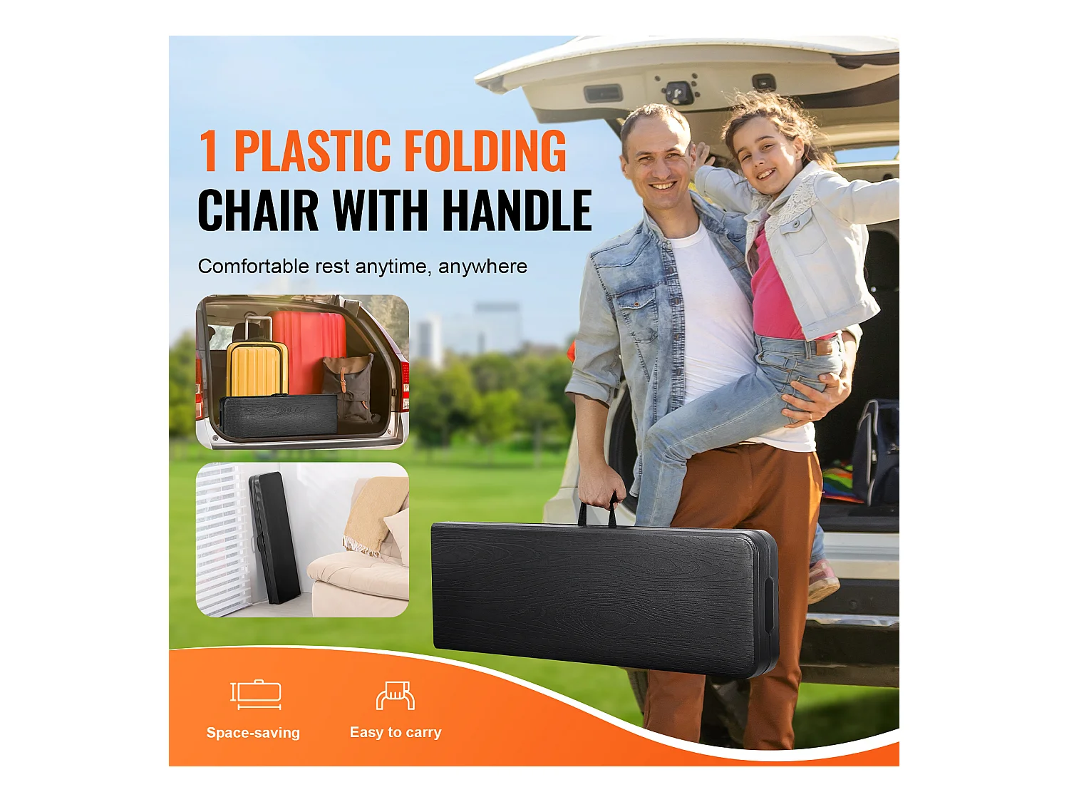 Banco de Deporte SucceBuy, Banco Plegable de Plástico, 1,8 m, Asiento Exterior con Asa de Transporte, para Picnic y Campamento