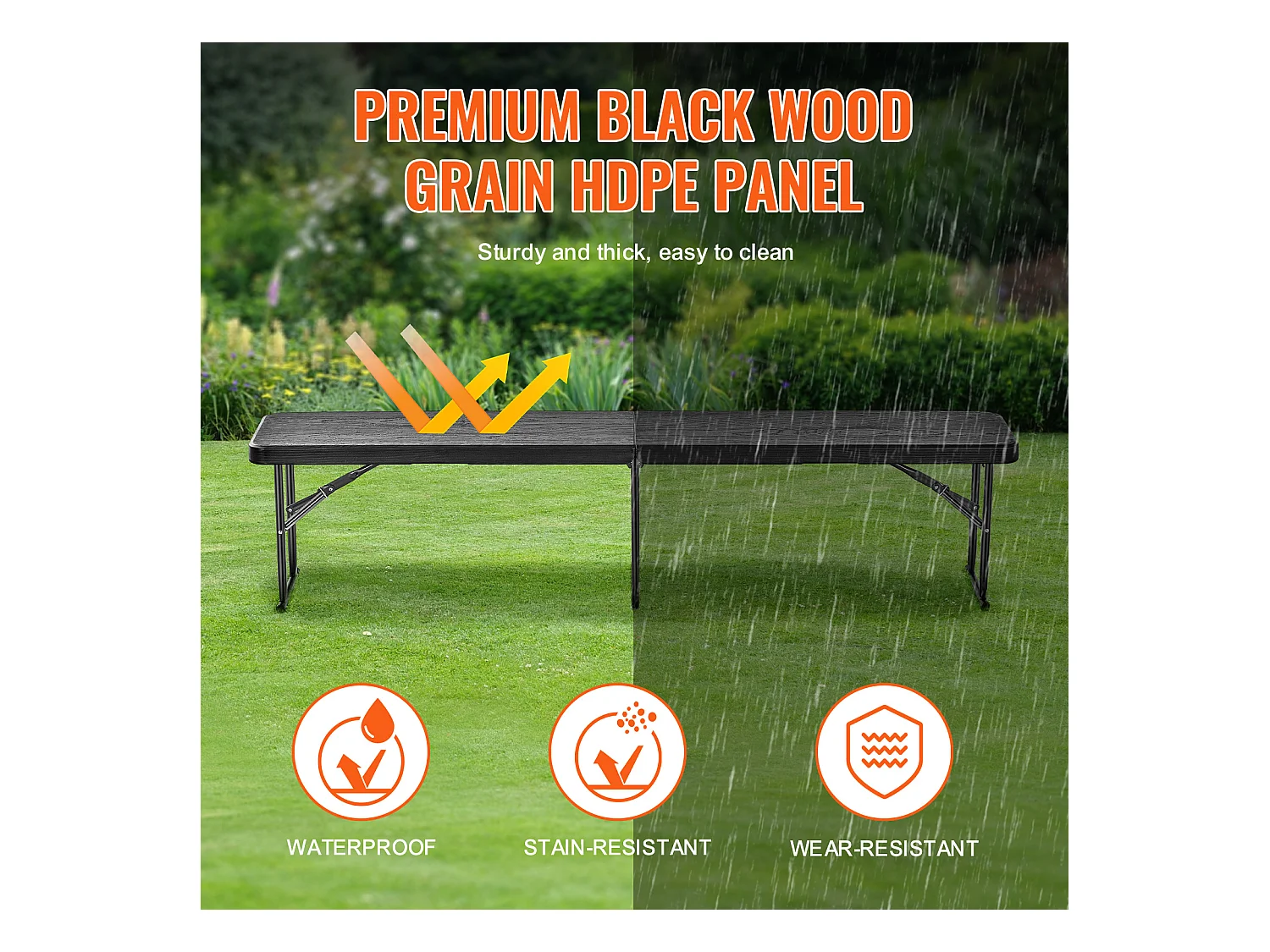 Banco de Deporte SucceBuy, Banco Plegable de Plástico, 1,8 m, Asiento Exterior con Asa de Transporte, para Picnic y Campamento