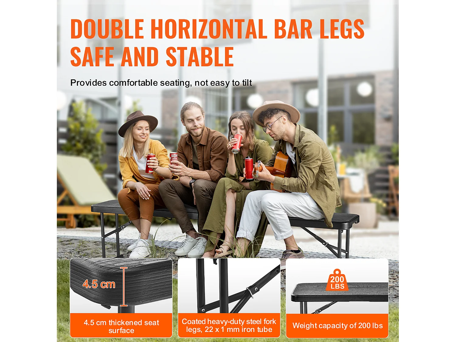 Banco de Deporte SucceBuy, Banco Plegable de Plástico, 1,8 m, Asiento Exterior con Asa de Transporte, para Picnic y Campamento