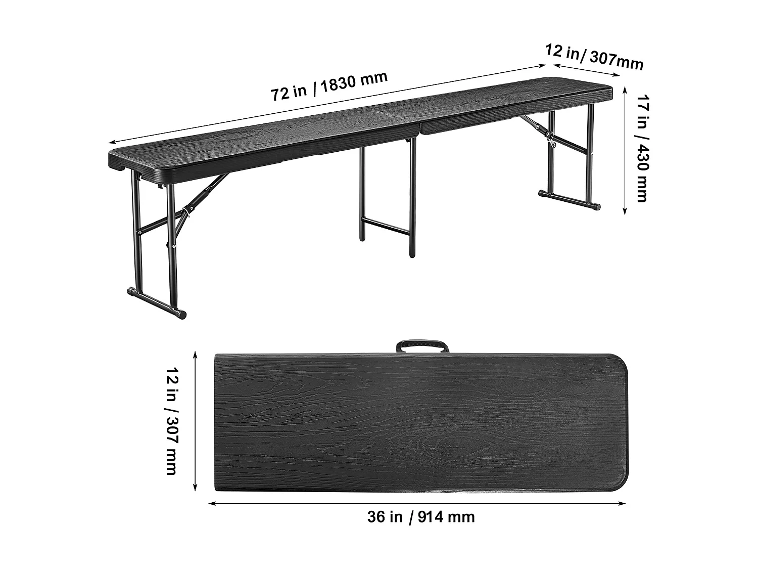 Banc de Sport SucceBuy, Banc Pliant en Plastique, 1,8 m, Siège Extérieur avec Poignée de Transport, pour Pique-Nique et Camping
