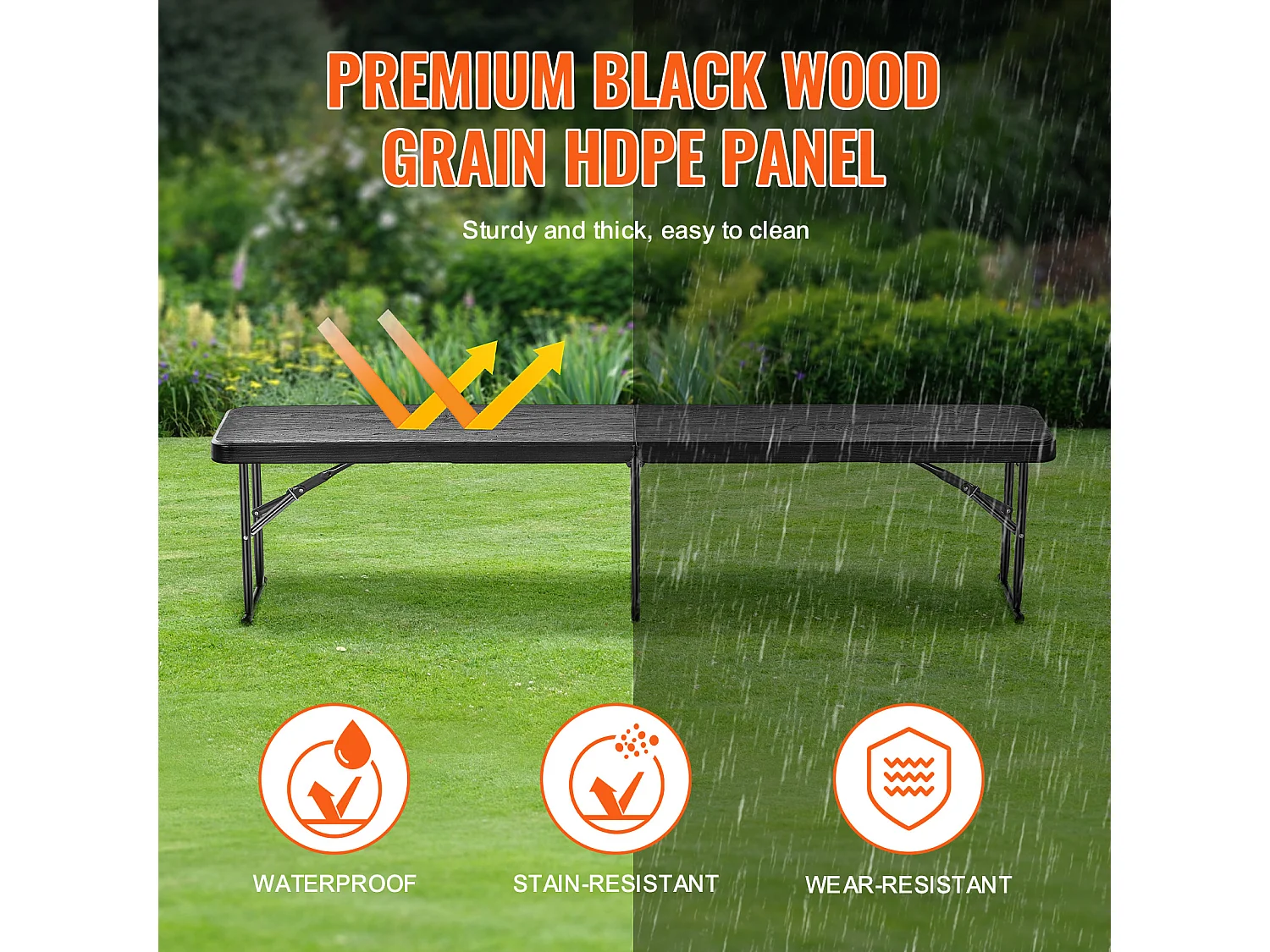 Banc de Sport SucceBuy, Banc Pliant en Plastique, 1,8 m, Siège Extérieur avec Poignée de Transport, pour Pique-Nique et Camping