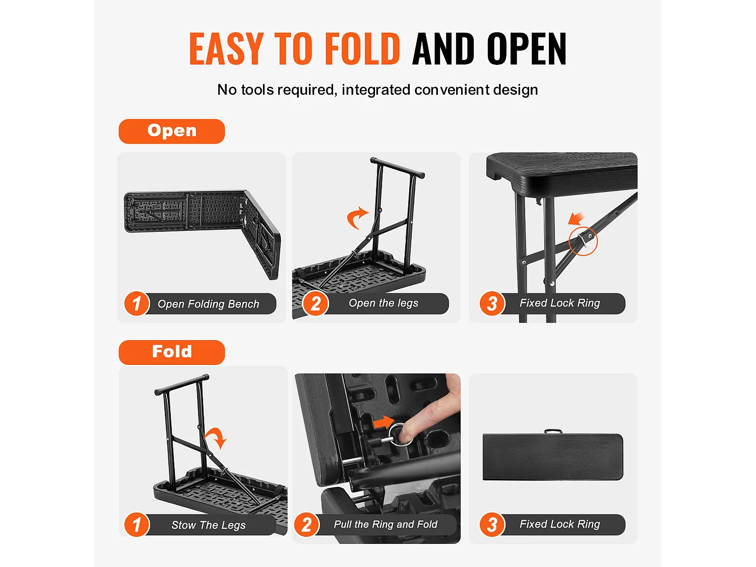 Banc de Sport SucceBuy, Banc Pliant en Plastique, 1,8 m, Siège Extérieur avec Poignée de Transport, pour Pique-Nique et Camping