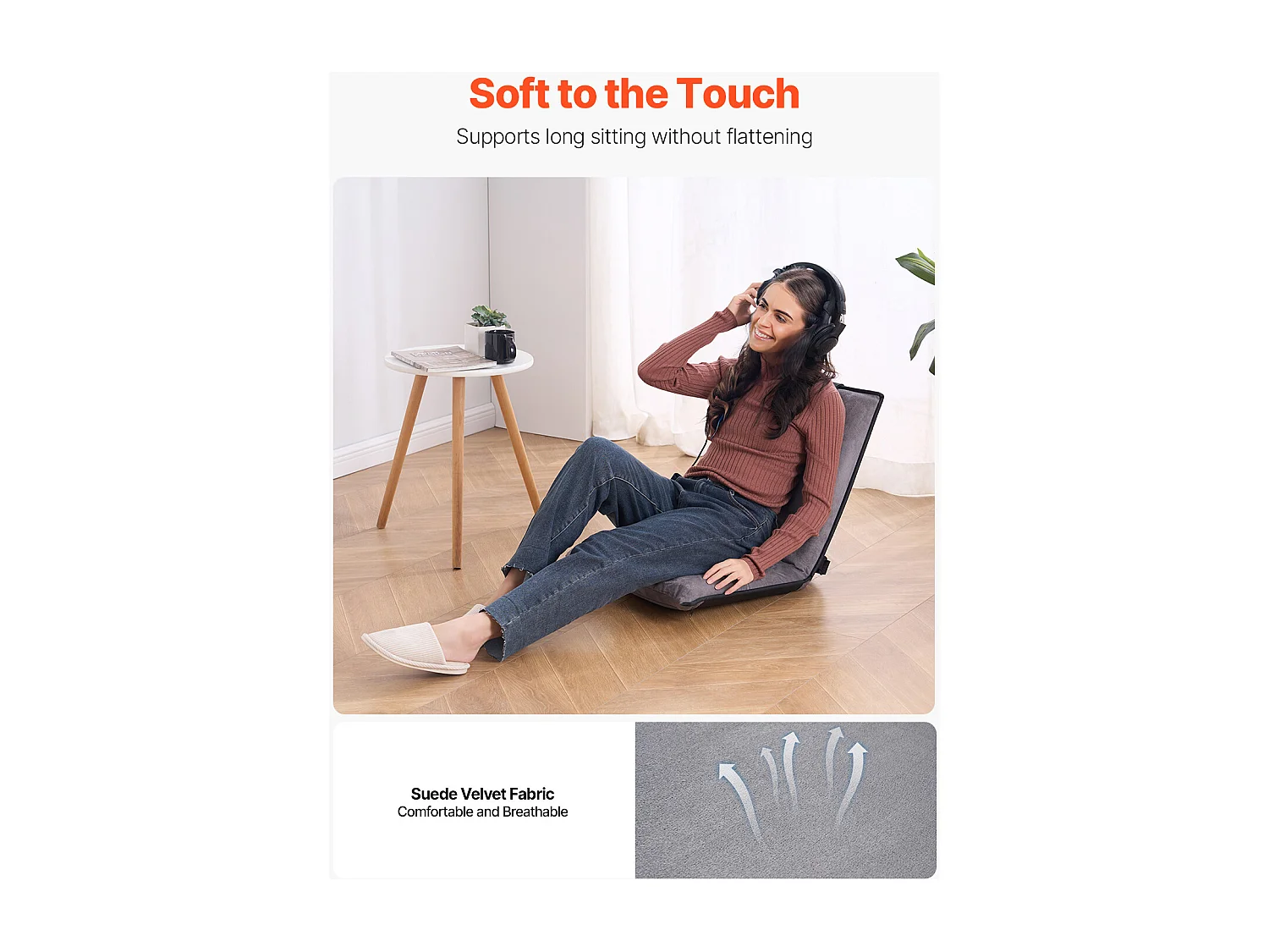 Fauteuil de Sol SucceBuy, Chaise de Sol avec Dossier, 6 Positions Réglables, Siège Rabattable, pour Enfants et Adultes, Gris