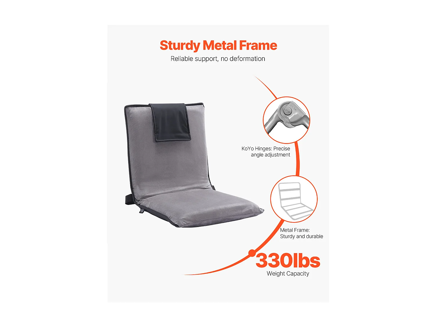 Fauteuil de Sol SucceBuy, Chaise de Sol avec Dossier, 6 Positions Réglables, Siège Rabattable, pour Enfants et Adultes, Gris