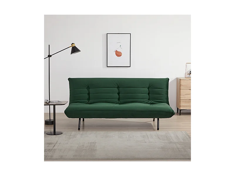 Sofá cama de 3 plazas ANATOLE de terciopelo verde - HAPPY GARDEN