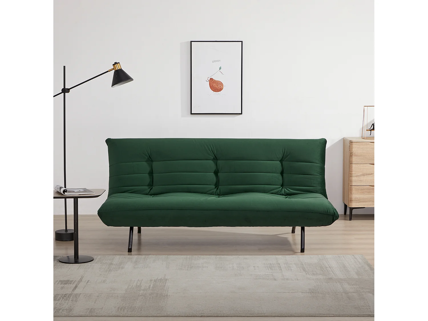 ANATOLE Sofá-cama de 3 lugares em veludo verde