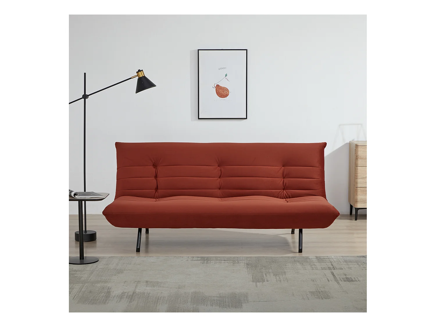 ANATOLE Divano letto a 3 posti in velluto terracotta